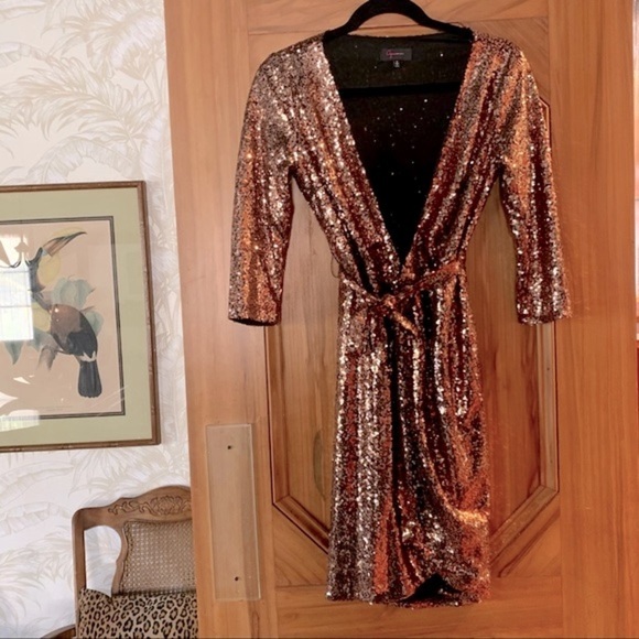 Aqua Copper Sequin Wrap Mini Dress ✨ New Year’s Eve - Picture 5 of 11